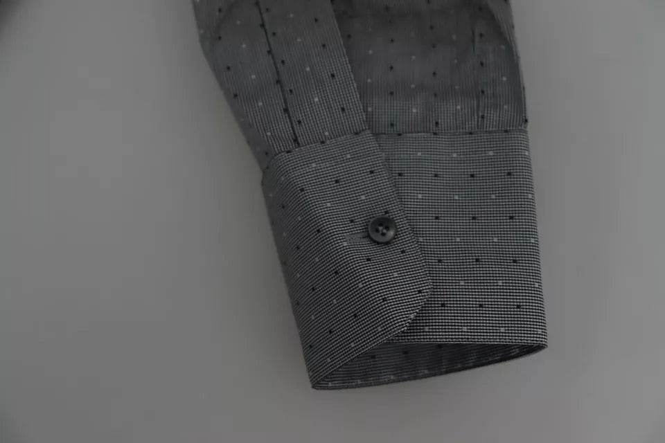 Dolce & Gabbana Grey Polka Dot Shirt SICILIA Semi Fitted Formal